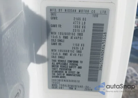 2019 Nissan Nv200 S z USA, uszkodzony, nr VIN 3N6CM0KN0KK695518